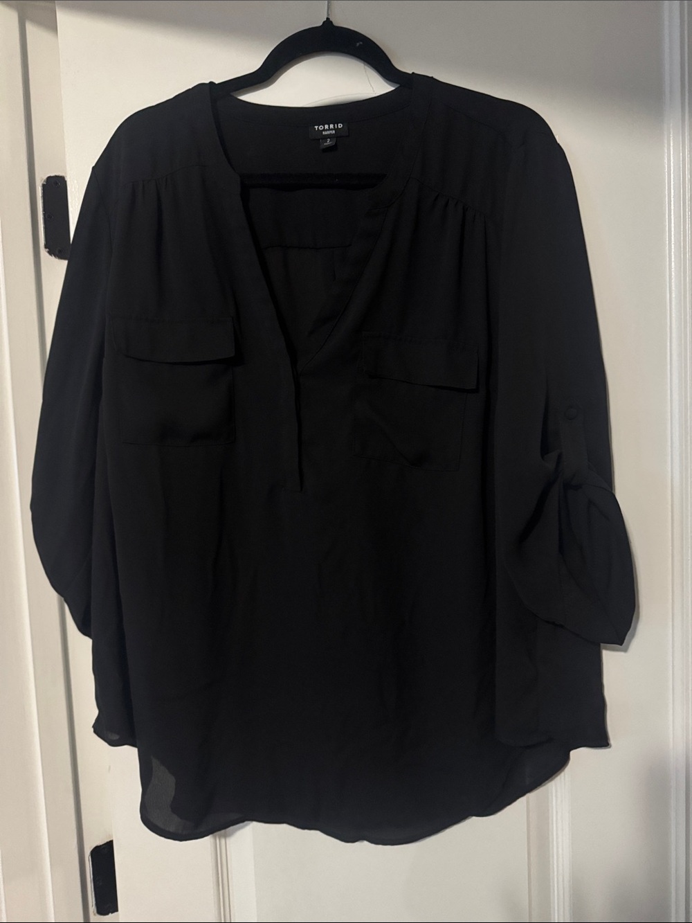 torrid Black V-Neck Roll-Tab Blouse